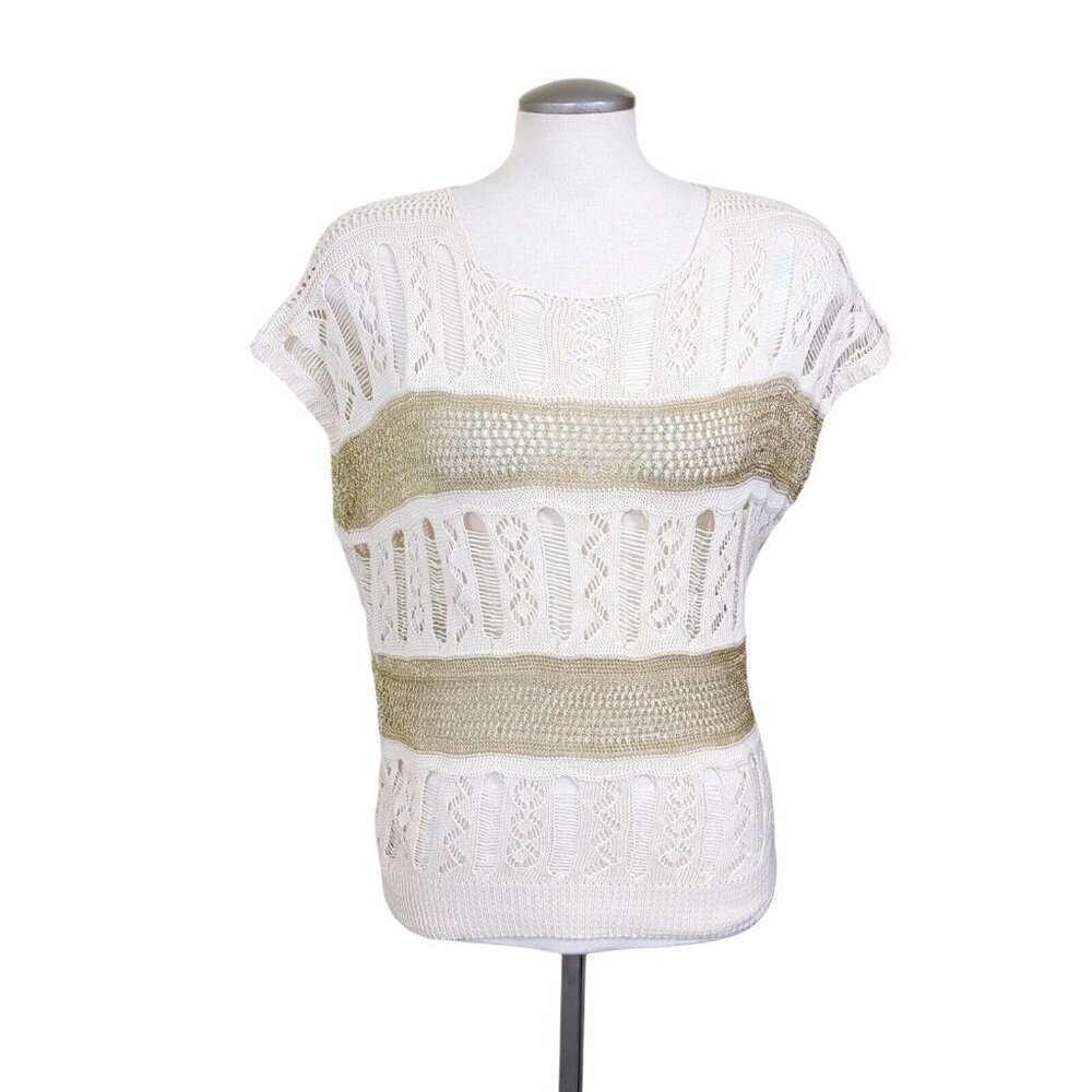 Vintage Sweater Vest Open Knit Womens Med Metallic Panels Distressed Avant Garde